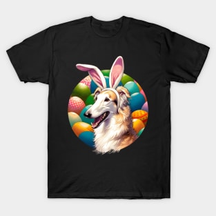 Borzoi with Bunny Ears Celebrates Easter in Style T-Shirt